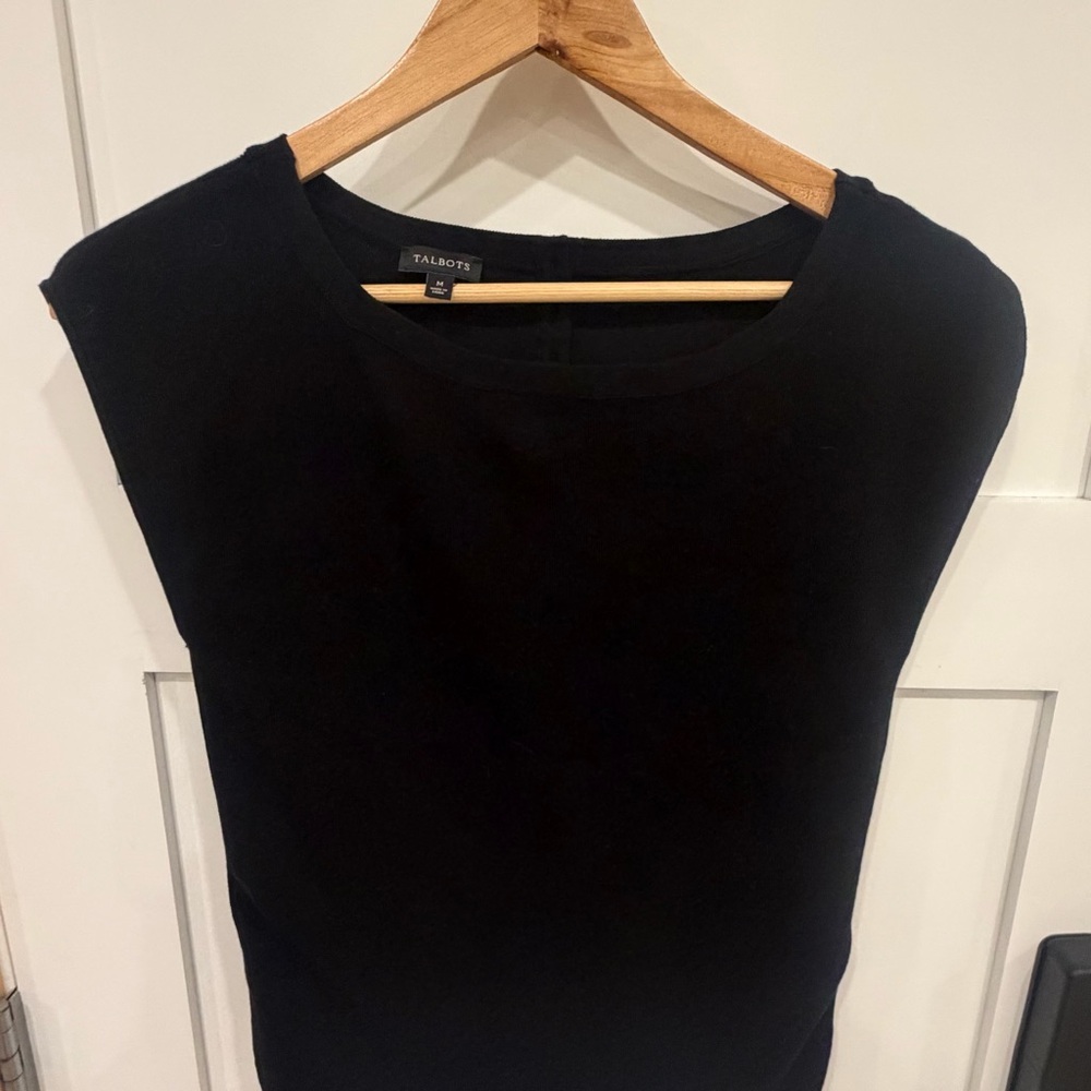 Talbots medium knit shell Black sweater capped sleeve tank top business casual - Picture 5 of 12